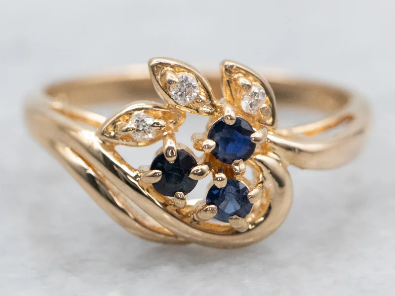 Small rings for women -Vintage Sapphire and Diamond Botanical Ring