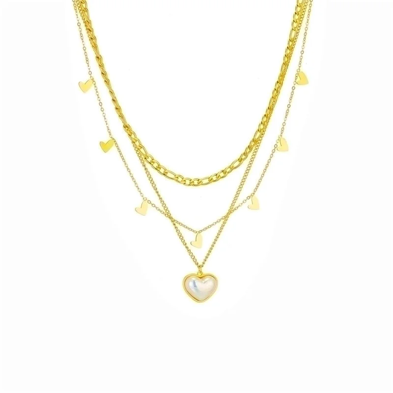 Custom necklaces for women -Simple Style Heart Shape Titanium Steel Plating Inlay Pearl 18k Gold Plated Layered Necklaces