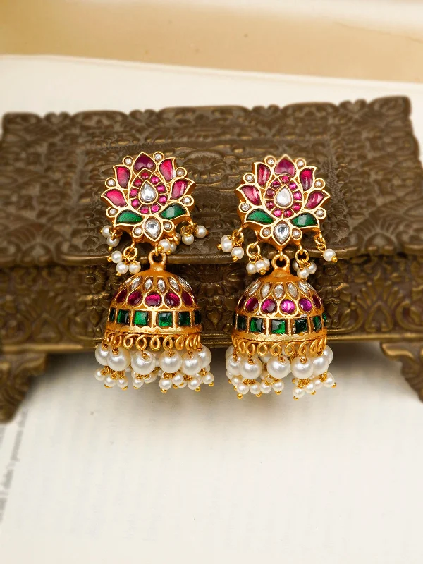 Heart-shaped earrings for women -Multicolor Gold Plated Jadau Kundan Earrings - ME1173MA