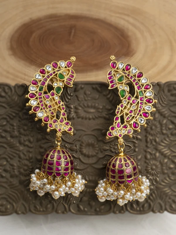 Modern earrings for women -Multicolor Gold Plated Temple Earrings - TMPEAR80M