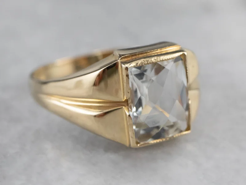 Adjustable gemstone rings for women -Retro White Topaz Gold Ring