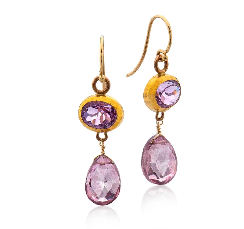 Designer earrings for women -Nava Zahavi Yellow Gold Pink Topaz Earrings