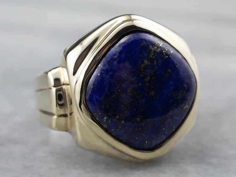 Custom rings for women -Retro Lapis Gold Men's Statement Ring