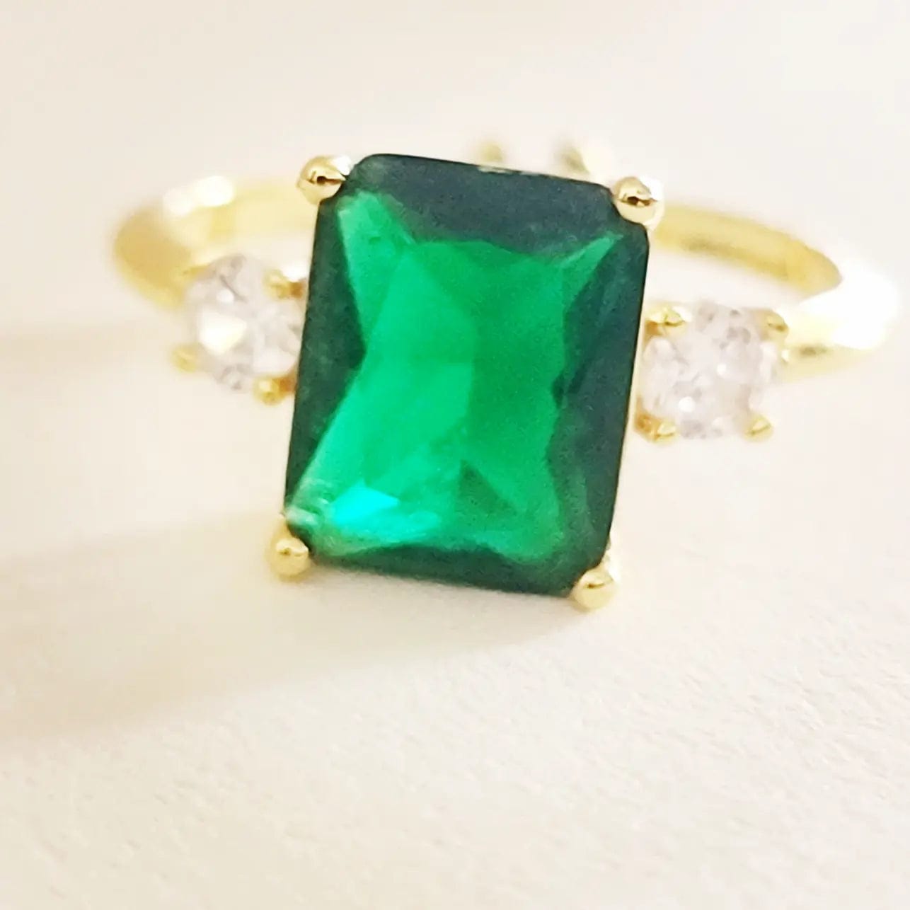 Birthstone rings with diamonds for women -Emerald Cut Crystal Ring