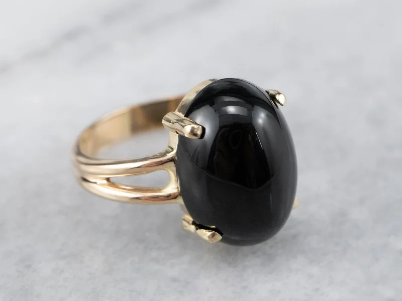 Vintage rings for women -Vintage Gold Black Onyx Ring