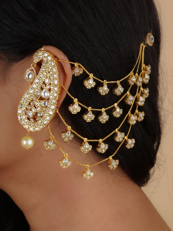 Statement earrings for women -White Paisley Gold Plated Jadau Kundan Cannes Earrings - ME1139