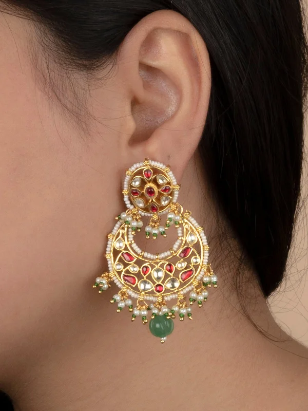 Elegant earrings for women -Pink Color Gold Plated Jadau Kundan Earrings - ME1171YP