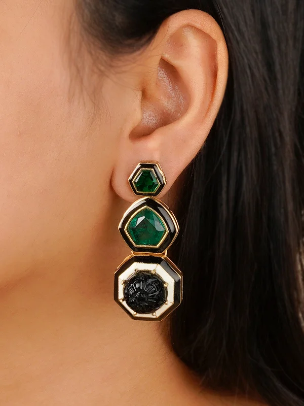 Unique earrings for women -Green Color Gold Plated Contemporary Earrings - CC-EAR9GR