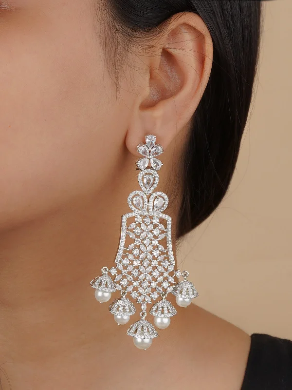 Pear-shaped earrings for women -White Color Silver Plated Faux Diamond Earrings - CZEAR529