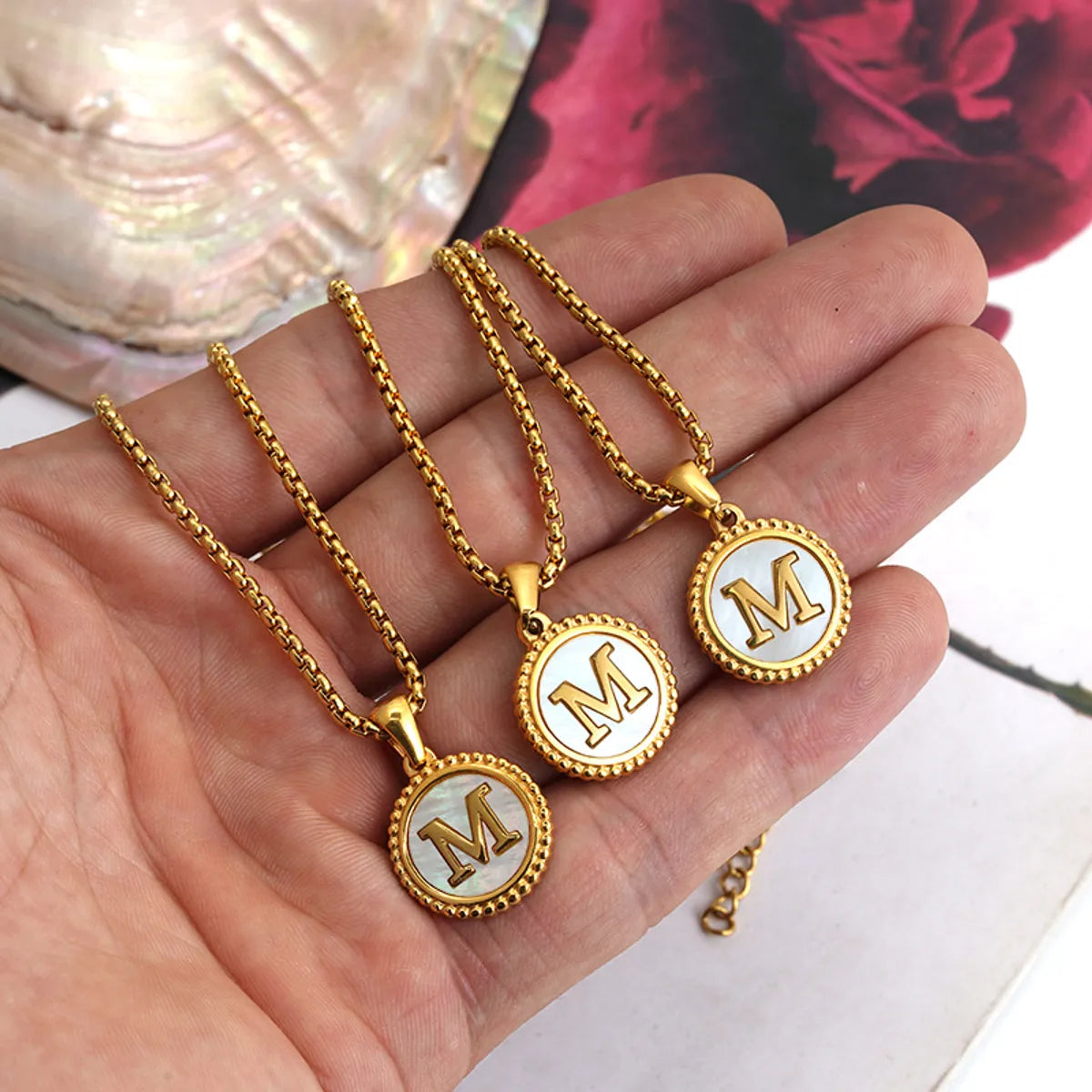 Gold-plated pendant necklaces for women -Casual Modern Style Letter Stainless Steel Plating Inlay Shell 18k Gold Plated Pendant Necklace