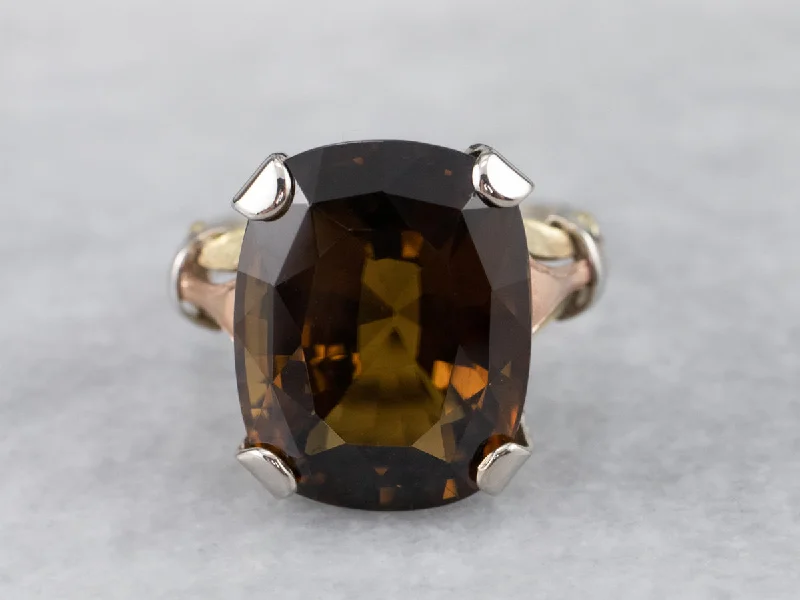 Wedding rings with colored stones for women -Gorgeous Brown Zircon Retro Era Ring