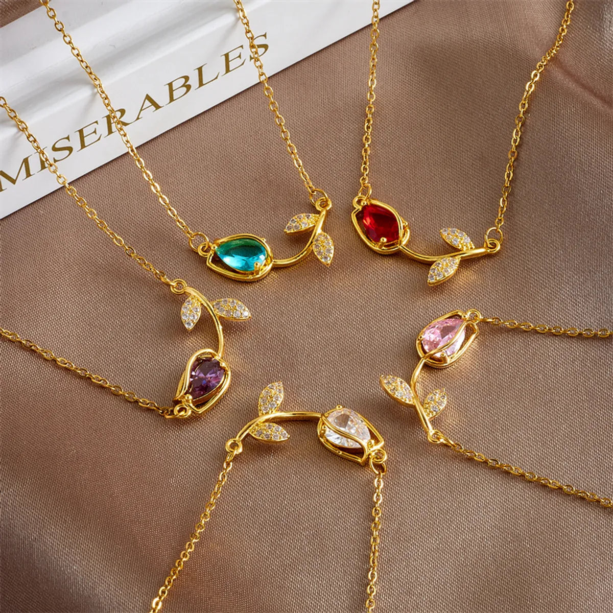 Birthstone necklaces for women -Lady Tulip Stainless Steel Copper Plating Inlay Zircon 18k Gold Plated Necklace