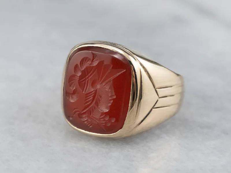 Personalized name rings for women -Vintage Gold Carnelian Intaglio Ring