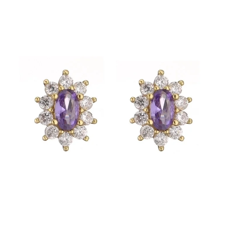 Purple Diamond Ear Studs 1 Pair