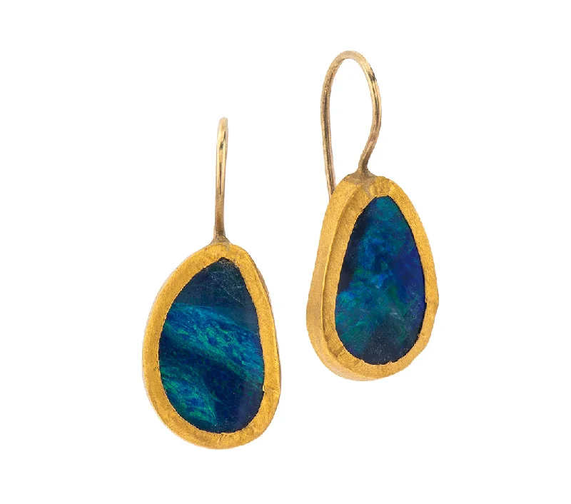 Heart-shaped earrings for women -Nava Zahavi Yellow Gold Egg Shaped Opal Earrings