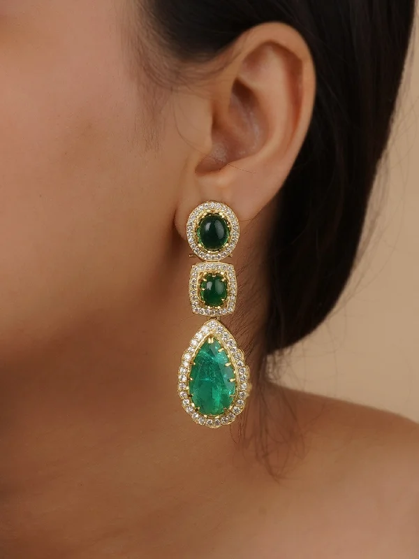 Luxury earrings for women -Green Color Gold Plated Faux Polki Earrings - PK-E63GR