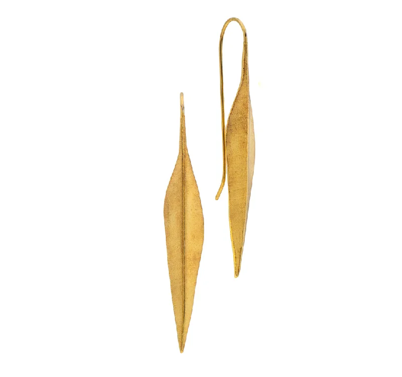 Classic earrings for women -Nava Zahavi Gold Plated Drop Leaf Earrings