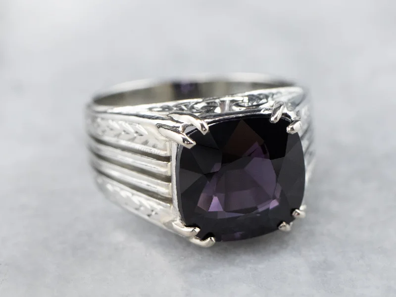 Vintage-inspired rings for women -Vintage Purple Spinel White Gold Statement Ring