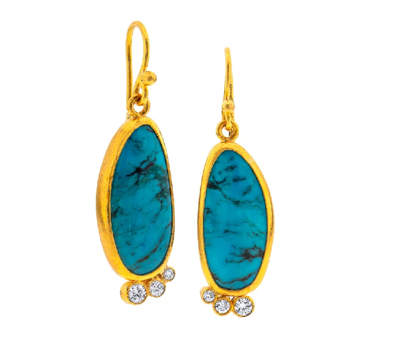 Short stud earrings for women -Nava Zahavi Yellow Gold Diamonds Arizona Turquoise Earrings