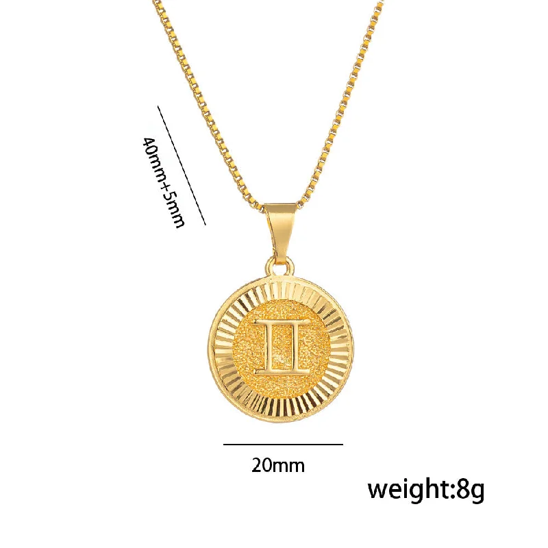 Fashionable heart necklaces for women -Fashion Zodiac Sign Letter Text Number Titanium Steel 18K Gold Plated Necklaces