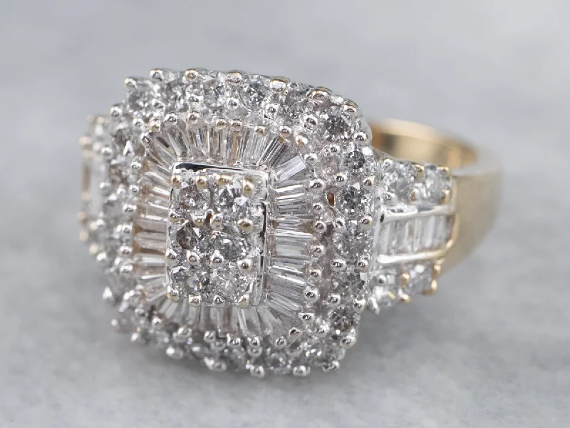 Multi-band rings for women -Bold Double Halo Diamond Cluster Ring