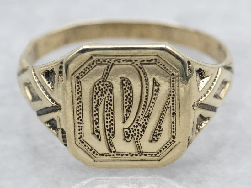 Custom gold rings for women -Art Nouveau "GPZ" Engraved Signet Ring