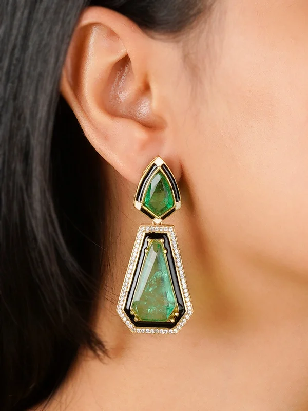 Drop earrings for women -Green Color Gold Plated Contemporary Earrings - CC-EAR14MT