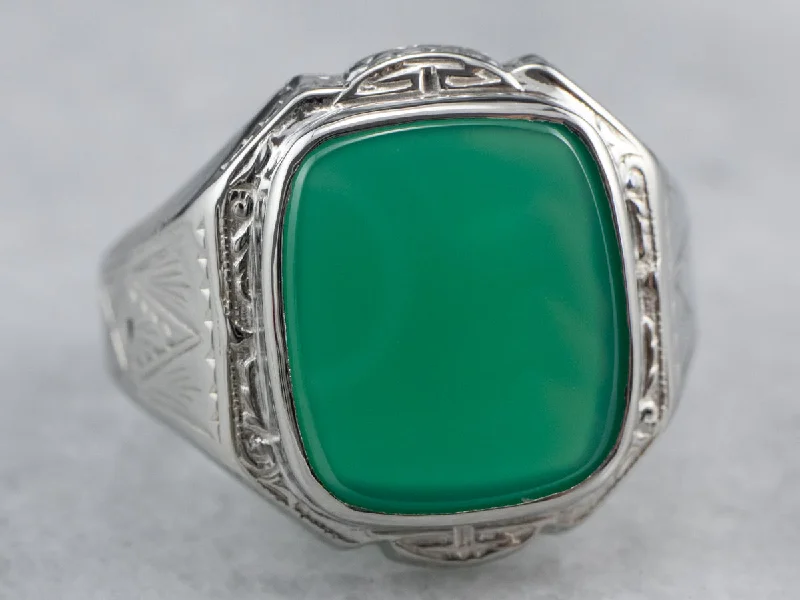 Simple gold rings for women -Art Deco Green Onyx Men's Ring