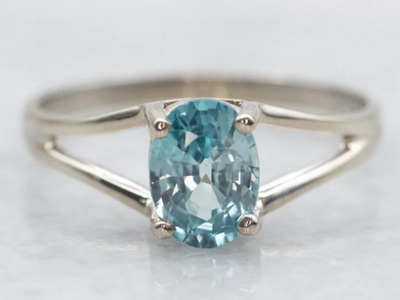 Custom rings for women -Blue Zircon Solitaire Split Shank Ring