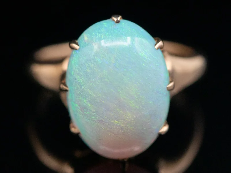 Simple platinum rings for women -Antique Gold Australian Opal Solitaire Ring