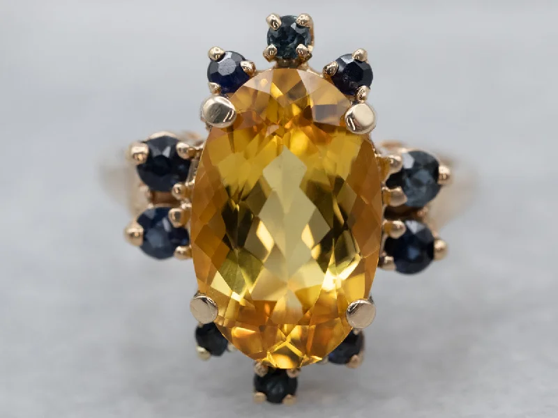 Heart-shaped rings for women -Gold Citrine and Sapphire Halo Ring