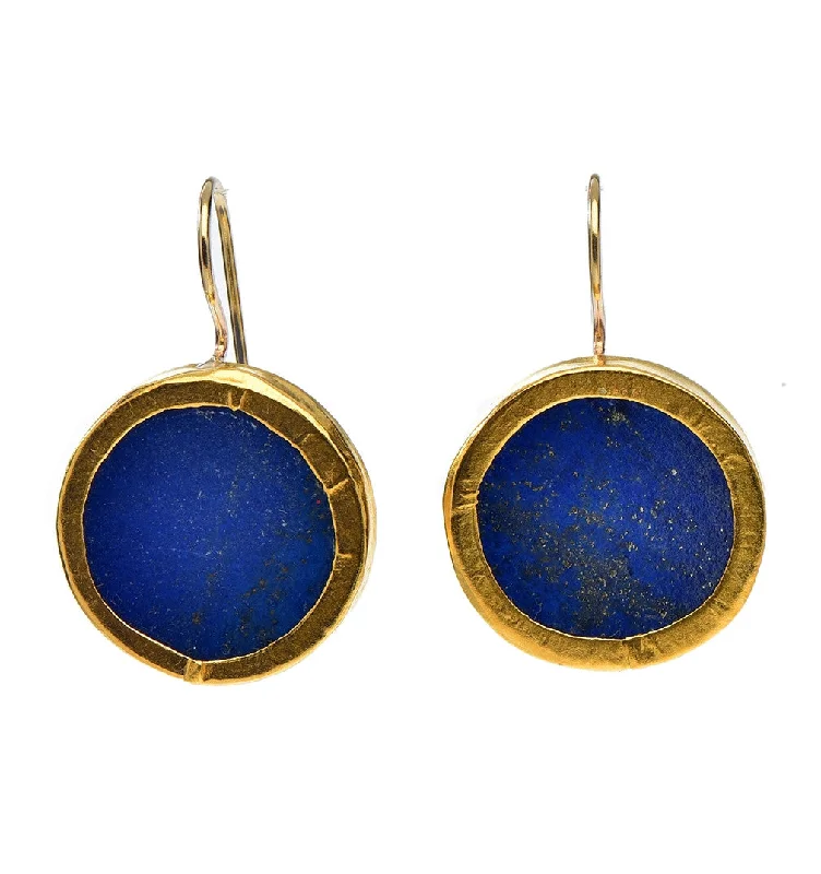 Cool earrings for women -Nava Zahavi Yellow Gold Round Lapis Earrings