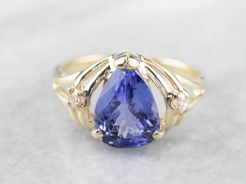 Unique rings for women -Pear Cut Tanzanite Diamond Gold Ring