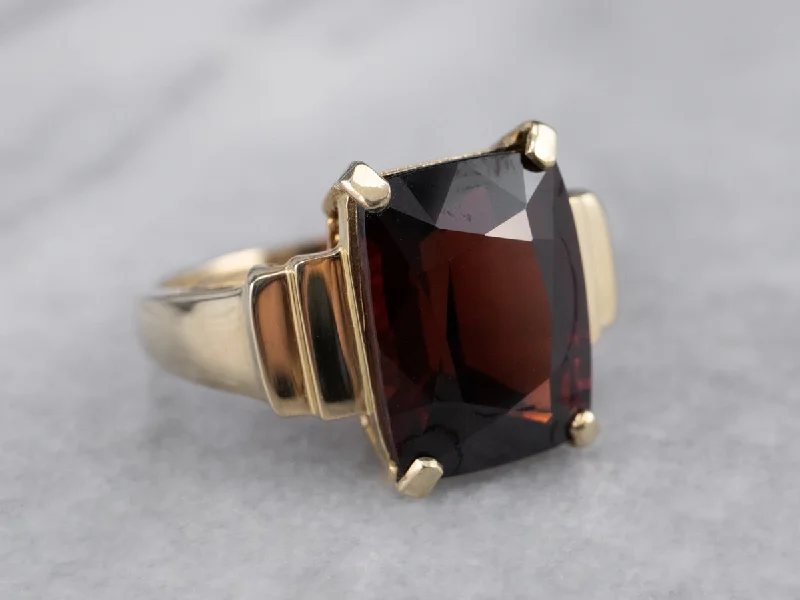 Custom gold wedding rings for women -Garnet Stepped Gold Statement Ring