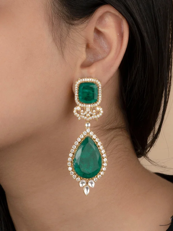 Emerald earrings for women -Green Color Gold Plated Moissanite Earrings - MO-EAR18GR