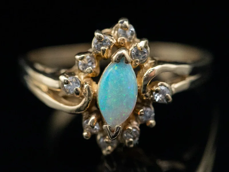 Colored gemstone rings for women -Marquise Cut Opal Ring with Diamond Halo