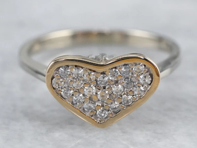 Oval-cut rings for women -Diamond Heart Two Tone Gold Ring