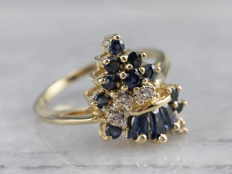 Rose gold rings for women -Vintage Sapphire and Diamond Cluster Ring