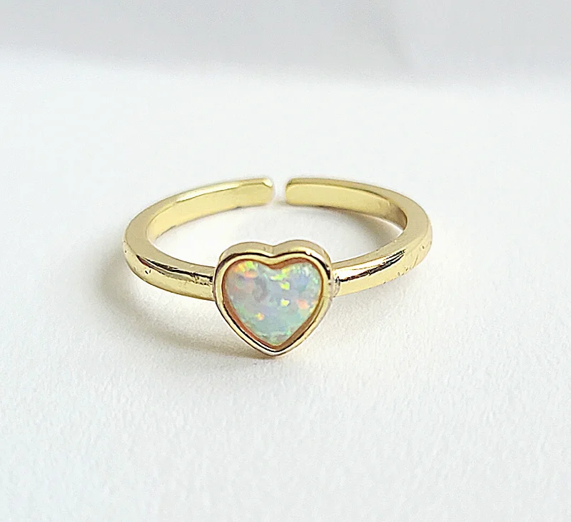 Luxury diamond rings for women -Opal Heart Ring