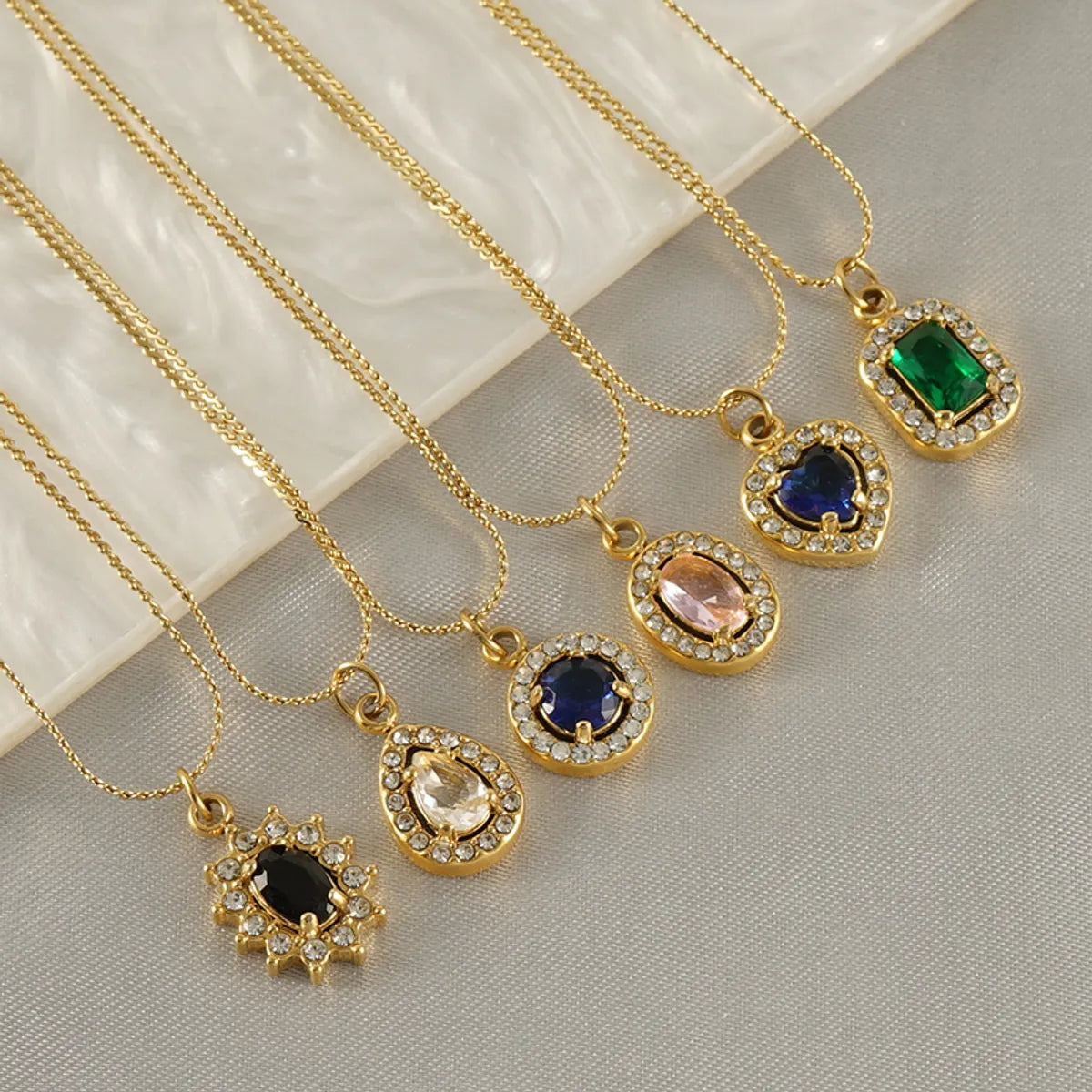 Vintage necklaces for women -Glam Shiny Sun Water Droplets Heart Shape Stainless Steel Plating Inlay Zircon 18k Gold Plated Pendant Necklace