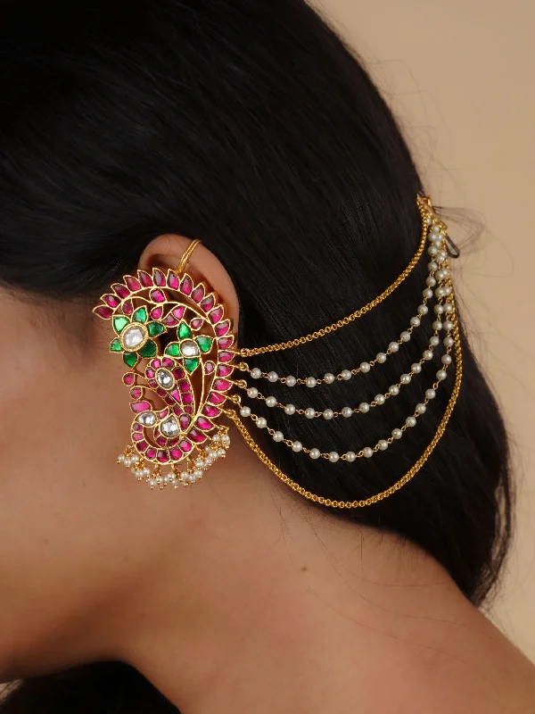 Vintage earrings for women -Multicolor Gold Plated Jadau Kundan Earrings - ME1160M