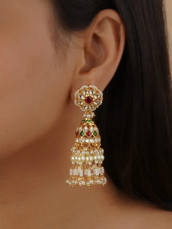 Stylish earrings for women -Multicolor Gold Plated Jadau Kundan Earrings - ME1225M