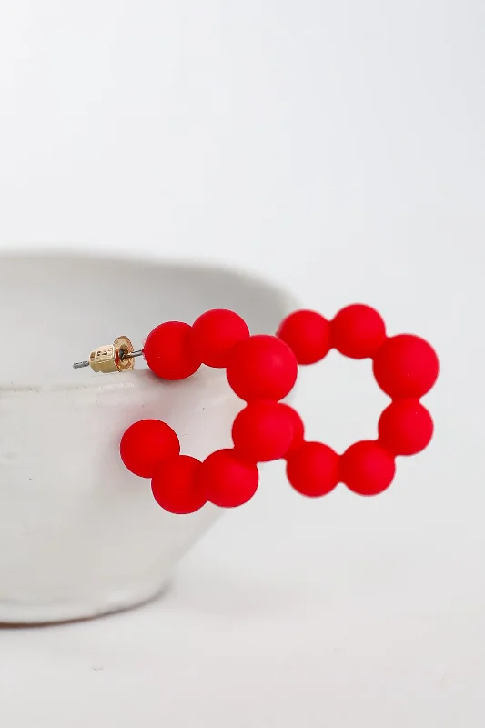 Multi-layered earrings for women -Brooke Red Matte Ball Mini Hoop Earrings