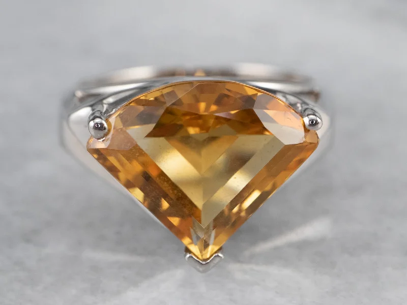 Vintage rings for women -Fancy Cut Citrine Gold Statement Ring