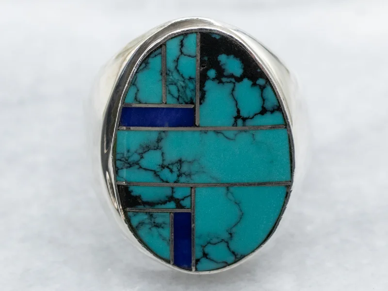 Sapphire rings for women -Navajo Elsie Yazzie Turquoise and Lapis Intarsia Statement Ring