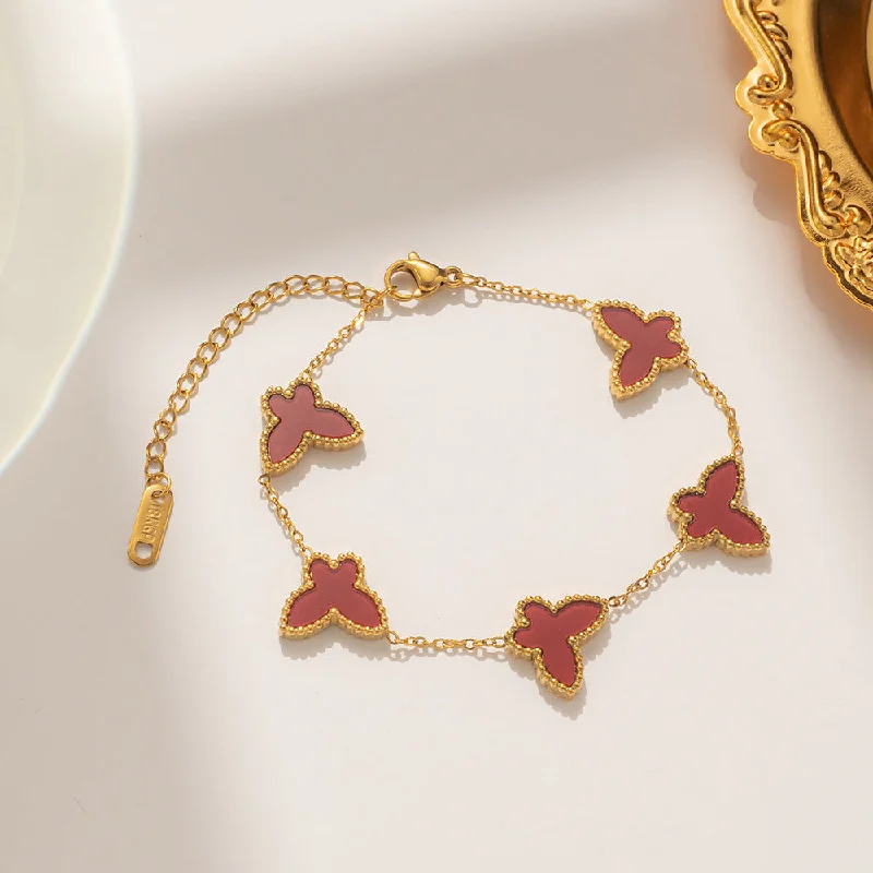 979 Gold Red Shell Double sided Butterfly Bracelet