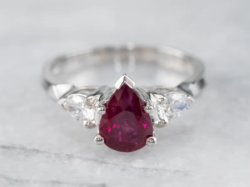 Small rings for women -Ruby Diamond 18K White Gold Ring