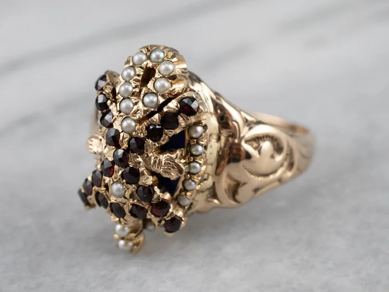 Black diamond rings for women -Garnet Seed Pearl and Lapis Statement Ring