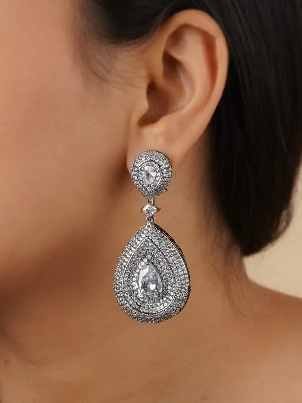 Sapphire earrings for women -White Color Silver Plated Faux Diamond Earrings - CZEAR505SL