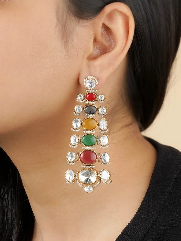 Ear cuff earrings for women -Multicolor Gold Plated Faux Polki Earrings - PK-E58M